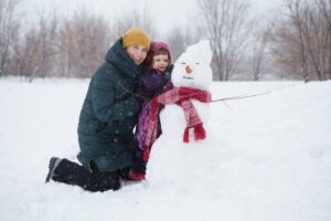 Mother and Daughter Built a Snowman