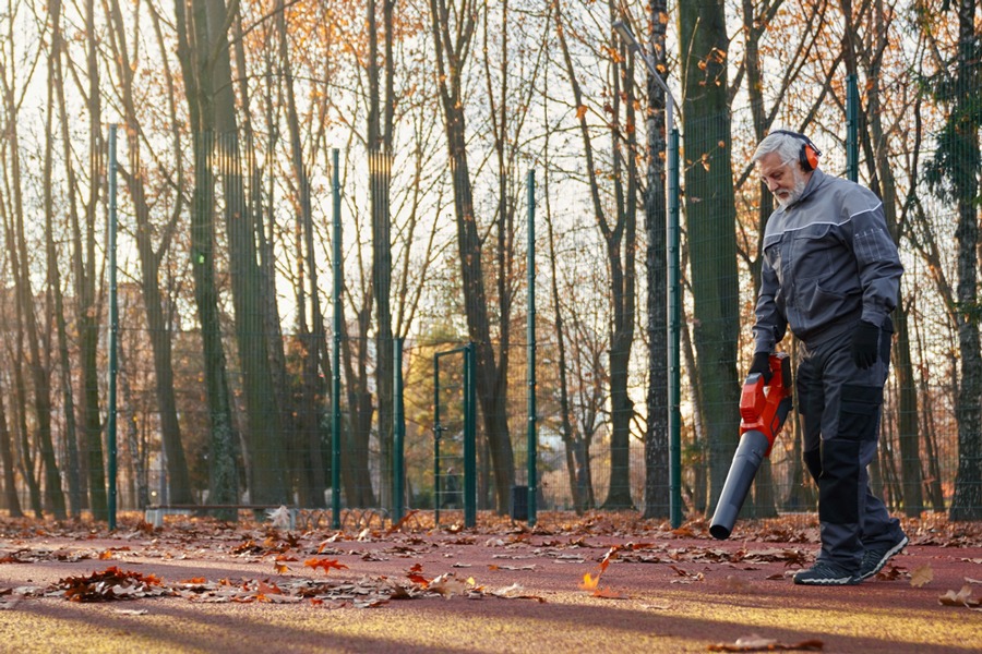 Man Blowing Leaves